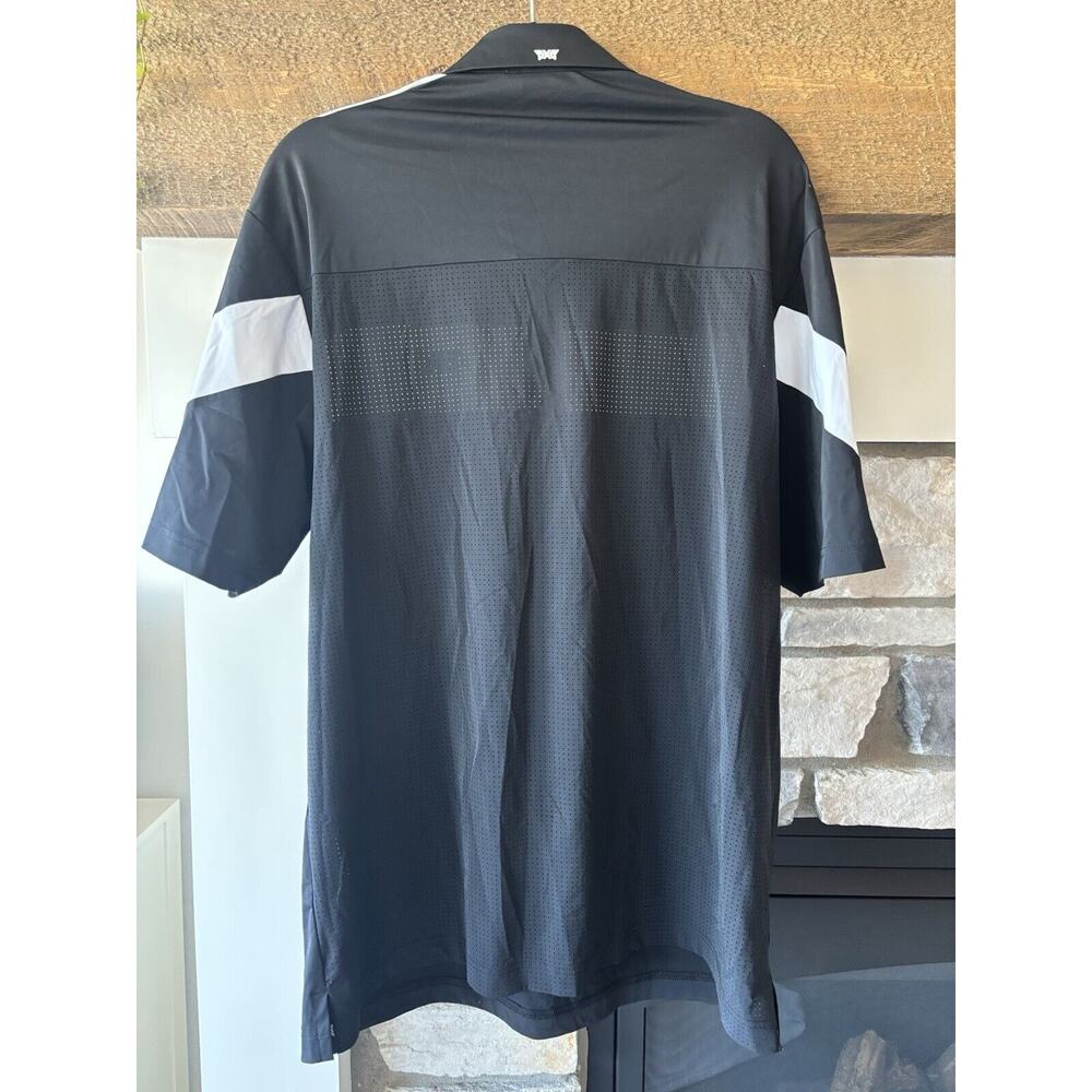 PXG Polo Shirt Mens Large Black White Performance Stretch Laser Cut Golf Preppy - Picture 5 of 9